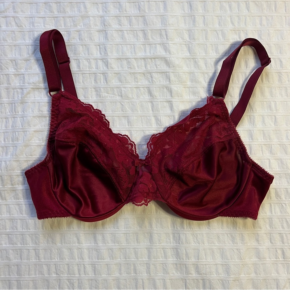 VTG 90s Vassarette Unlined Burgundy Lace Bra, 34C